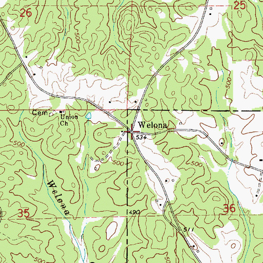 Topographic Map of Welona, AL