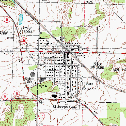 Topographic Map of Rio, WI