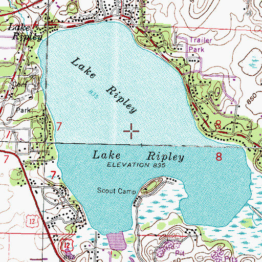 Topographic Map of Lake Ripley, WI