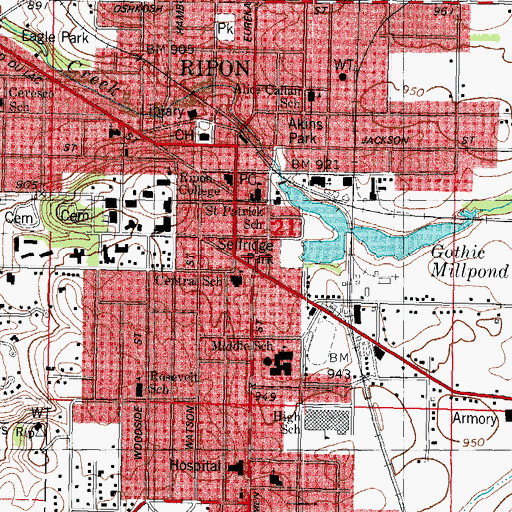 Topographic Map of Ripon, WI