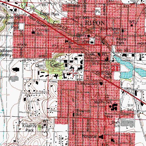Topographic Map of Ripon College, WI