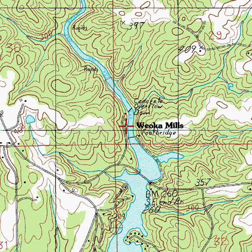 Topographic Map of Weoka Mills, AL