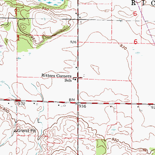 Topographic Map of Ritters Corners School, WI