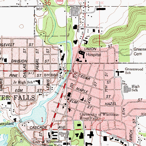 Topographic Map of River Falls, WI