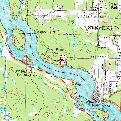 Topographic Map of River Pines Sanatorium, WI