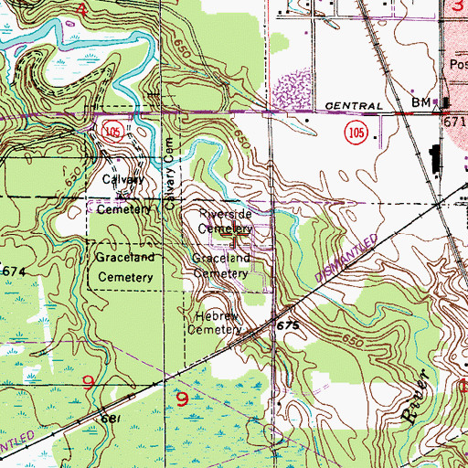 Topographic Map of Riverside Cemetery, WI
