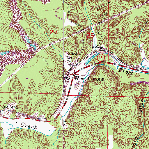 Topographic Map of West Corona, AL