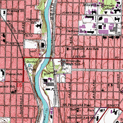 Topographic Map of Riverside University High School, WI