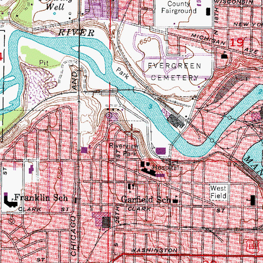 Topographic Map of Riverview Park, WI