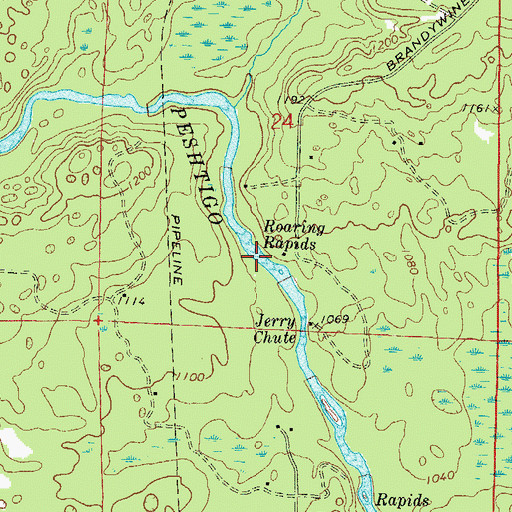Topographic Map of Roaring Rapids, WI