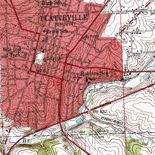Topographic Map of Robbins School, WI