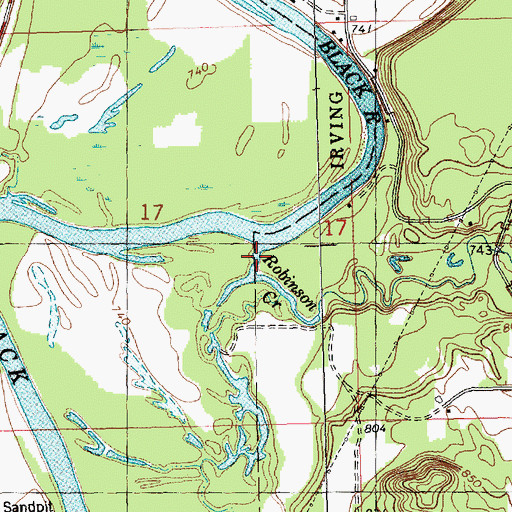 Topographic Map of Robinson Creek, WI