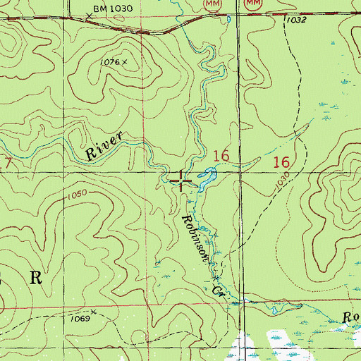 Topographic Map of Robinson Creek, WI