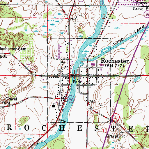 Topographic Map of Rochester, WI