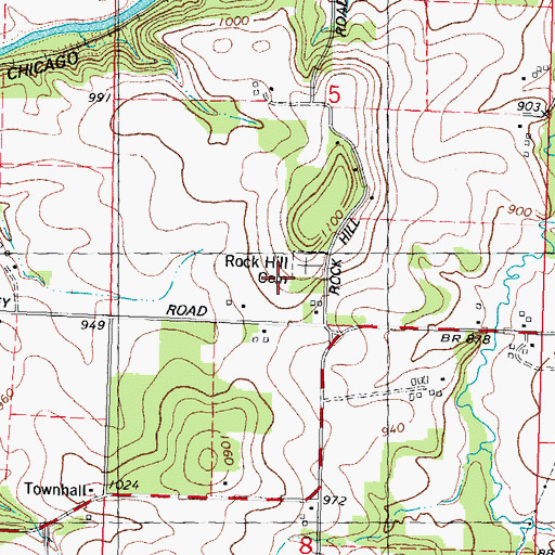 Topographic Map of Rock Hill Cemetery, WI