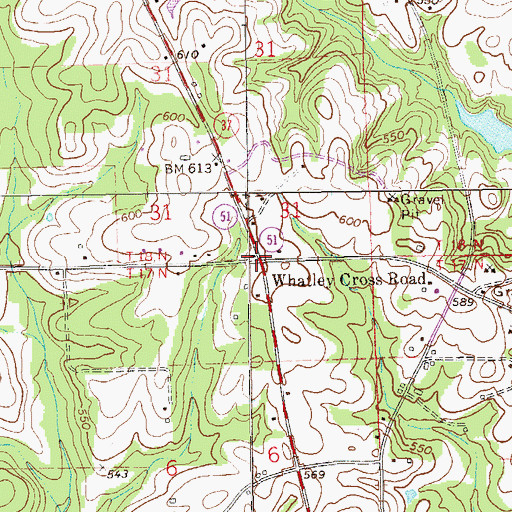 Topographic Map of Whatley Cross Road, AL