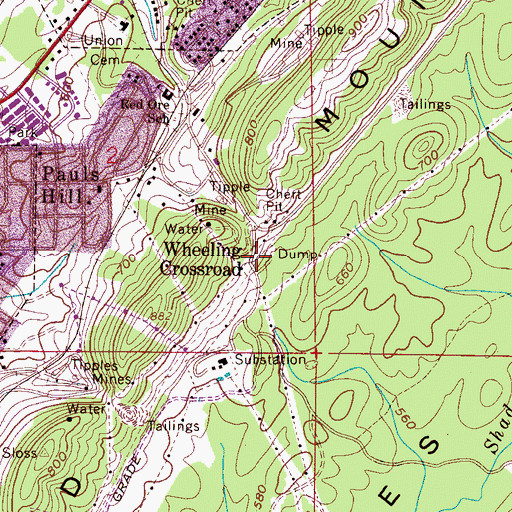 Topographic Map of Wheeling Crossroad, AL