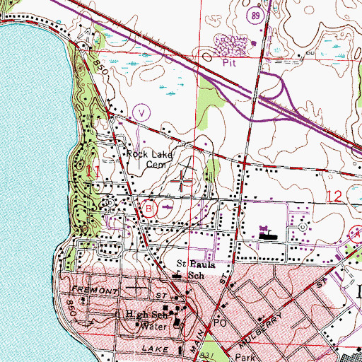 Topographic Map of Rock Lake Cemetery, WI