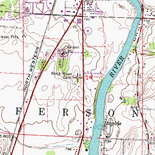 Topographic Map of Rock River Cemetery, WI