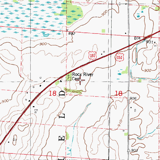 Topographic Map of Rock River Cemetery, WI