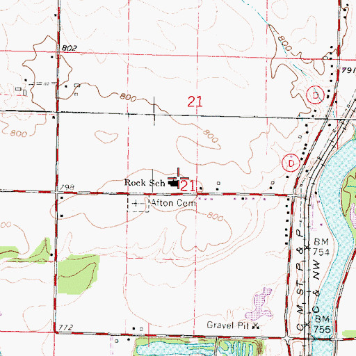 Topographic Map of Rock School, WI