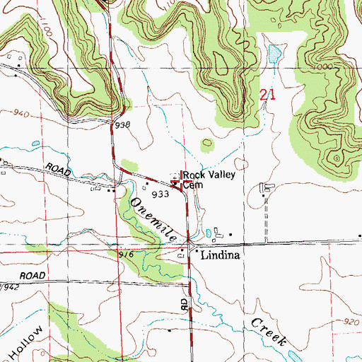 Topographic Map of Rock Valley Cemetery, WI