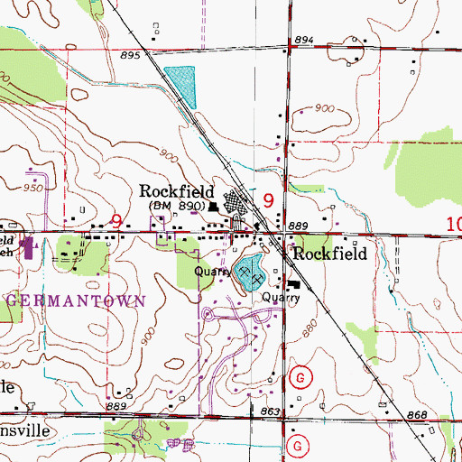 Topographic Map of Rockfield, WI