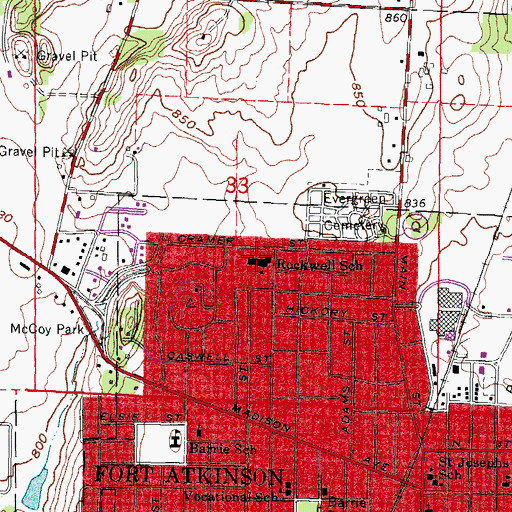Topographic Map of Rockwell Elementary School, WI