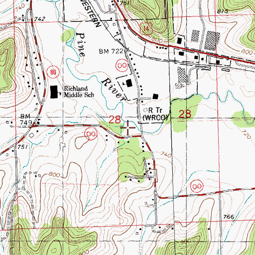 Topographic Map of Rocky Branch, WI