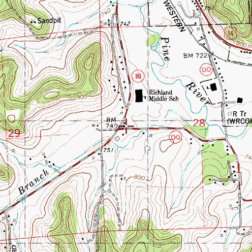 Topographic Map of Rocky Branch School (historical), WI