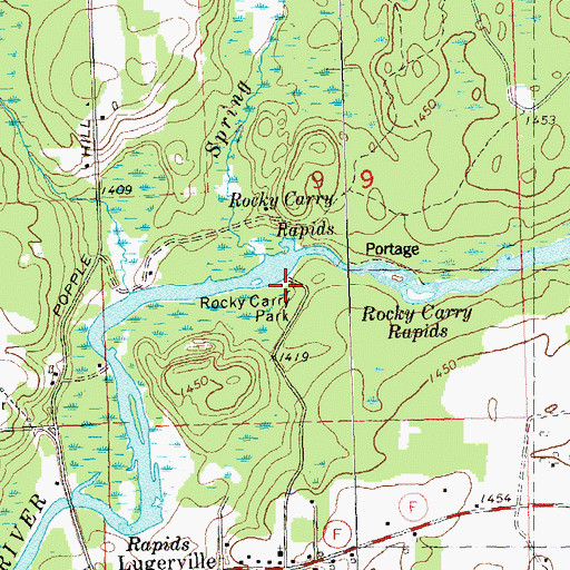 Topographic Map of Rocky Carry Park, WI