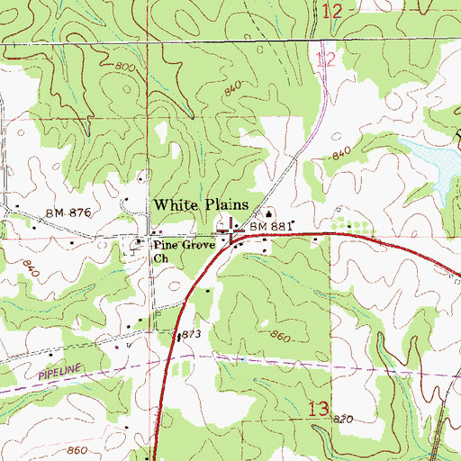 Topographic Map of White Plains, AL