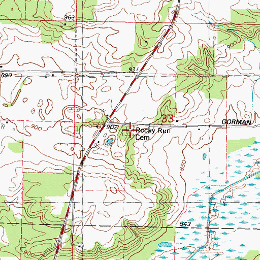 Topographic Map of Rocky Run Catholic Cemetery, WI
