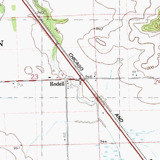 Topographic Map of Rodell, WI