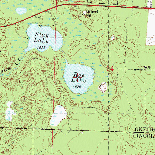 Topographic Map of Roe Lake, WI