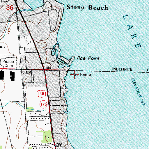 Topographic Map of Roe Point, WI