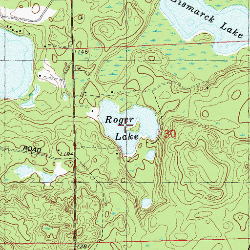 Topographic Map of Roger Lake, WI