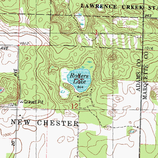 Topographic Map of Rollers Lake, WI