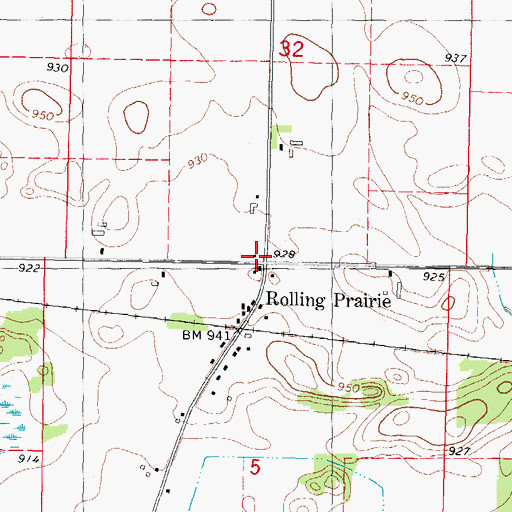 Topographic Map of Rolling Prairie, WI