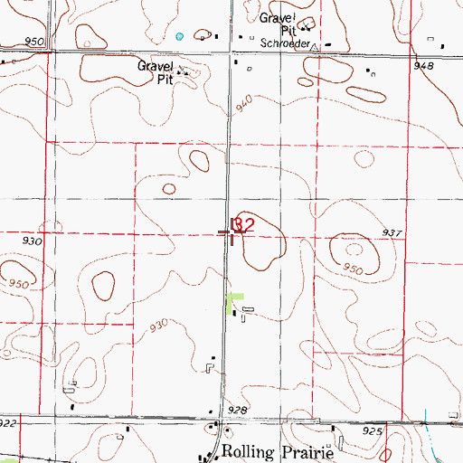 Topographic Map of Rolling Prairie School (historical), WI