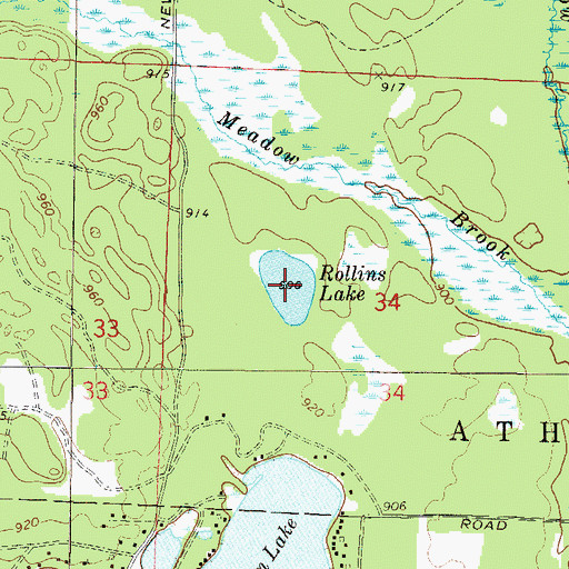 Topographic Map of Rollins Lake, WI