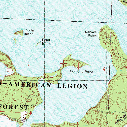Topographic Map of Romans Point, WI