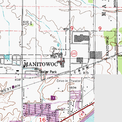 Topographic Map of Roncalli High School, WI