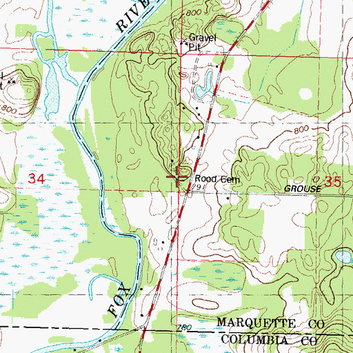 Topographic Map of Rood Cemetery, WI