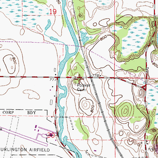 Topographic Map of Rooker Cemetery, WI