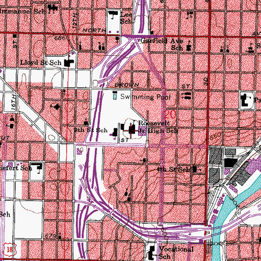 Topographic Map of Roosevelt Middle School, WI