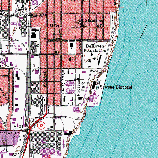 Topographic Map of Roosevelt Park, WI