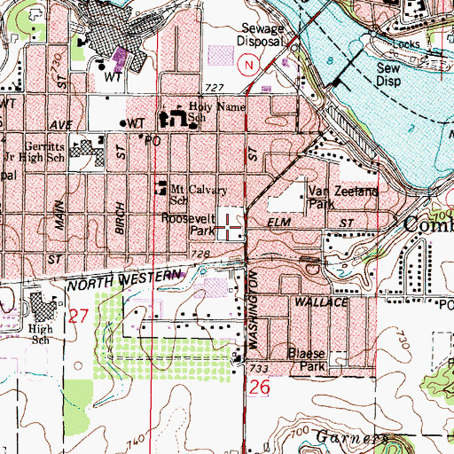 Topographic Map of Roosevelt Park, WI