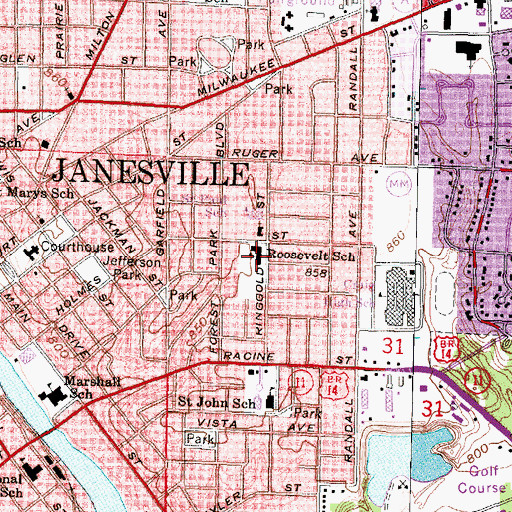 Topographic Map of Roosevelt Elementary School, WI