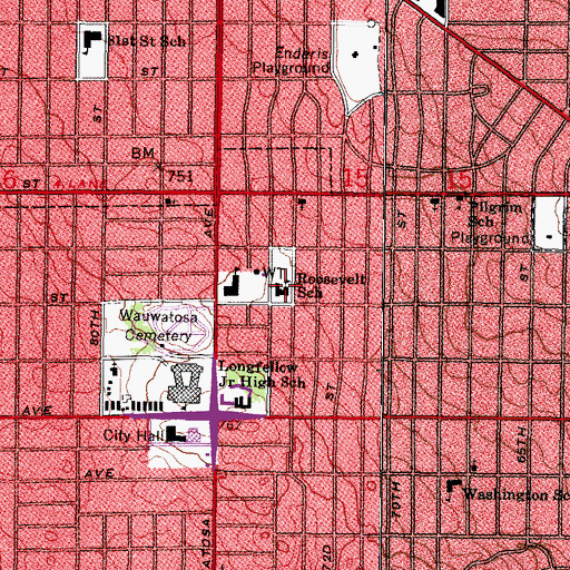 Topographic Map of Roosevelt Elementary School, WI